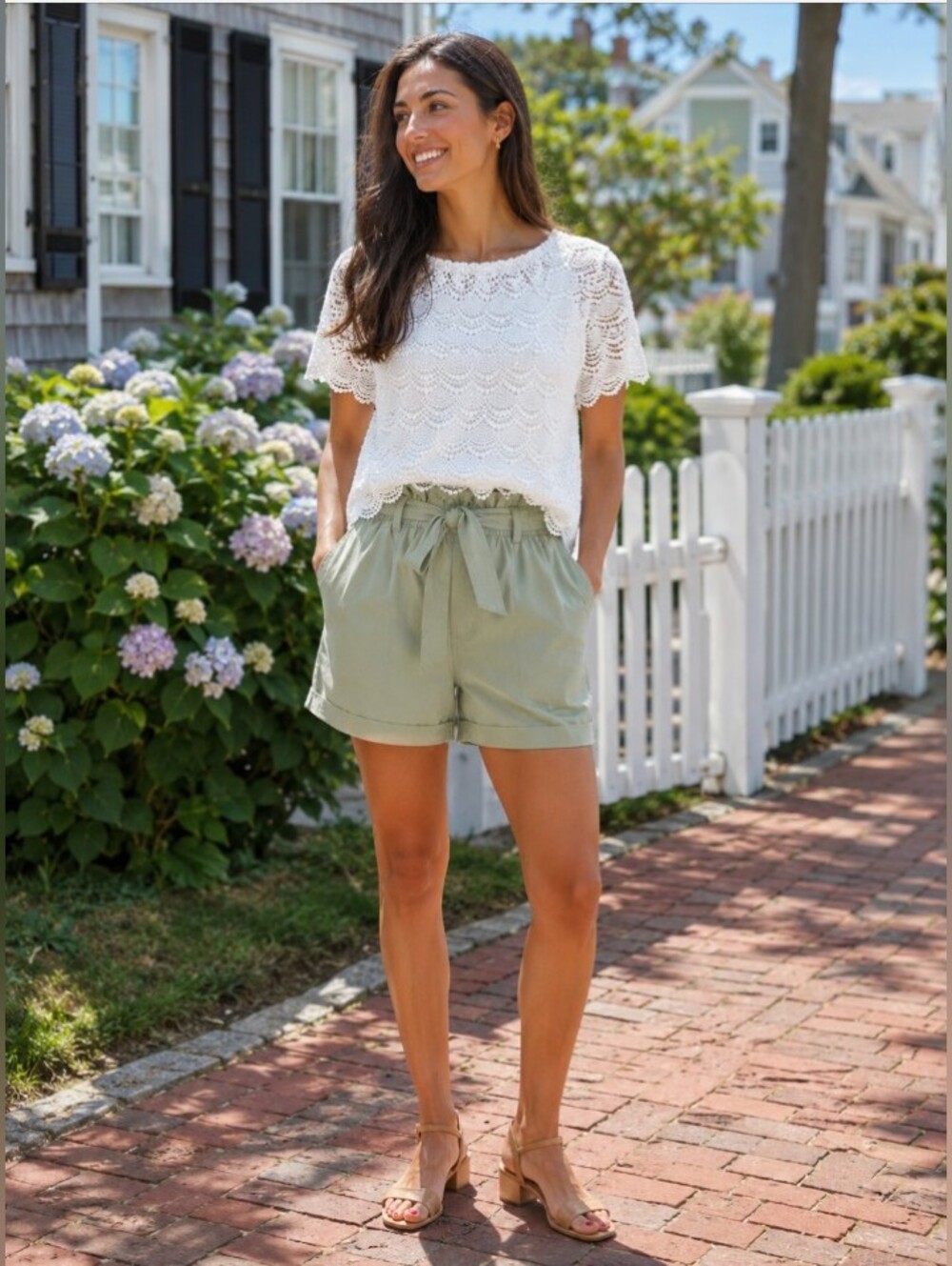 Talbots Elegant Bohemian Cotton White Lace Top - Size: Medium Petite
